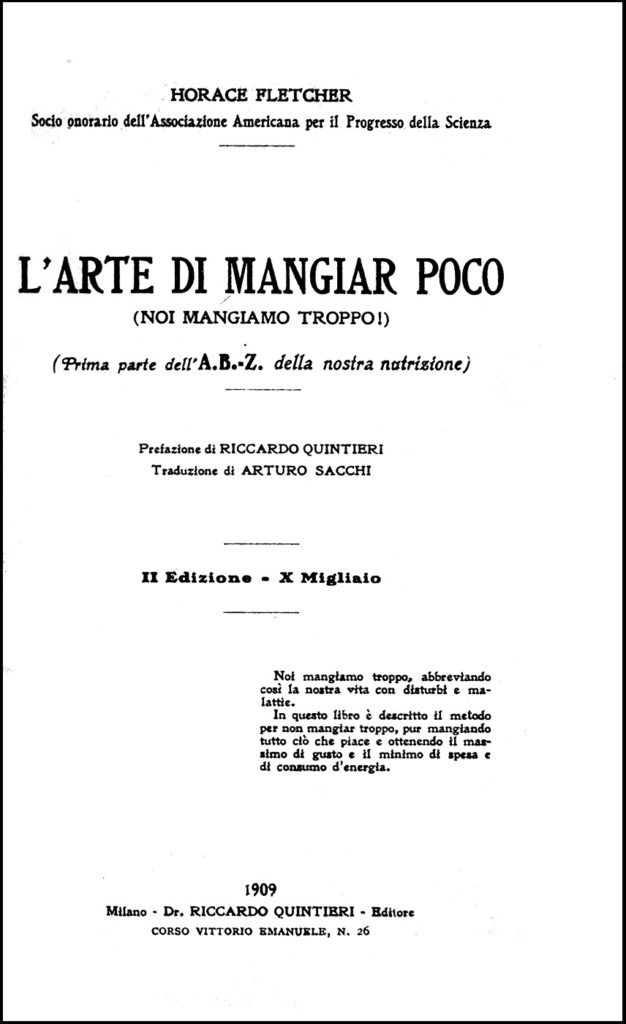 Fletcher, L'Arte di Mangiar Poco, 1909