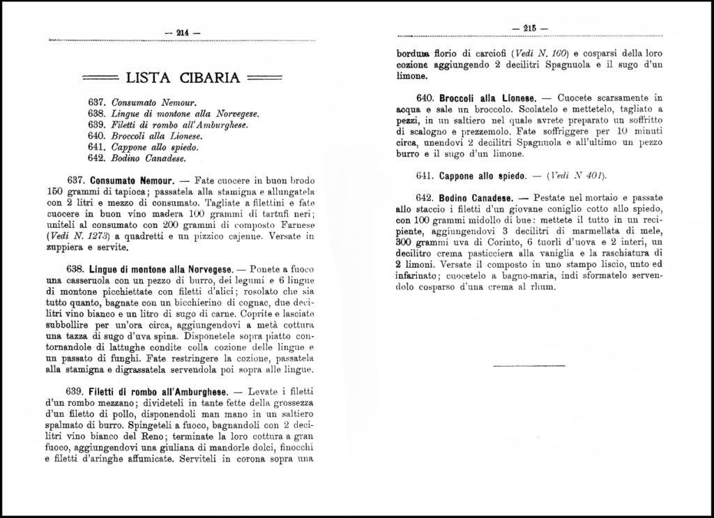 Peruzzotti, 1910. Una lista cibaria completa.