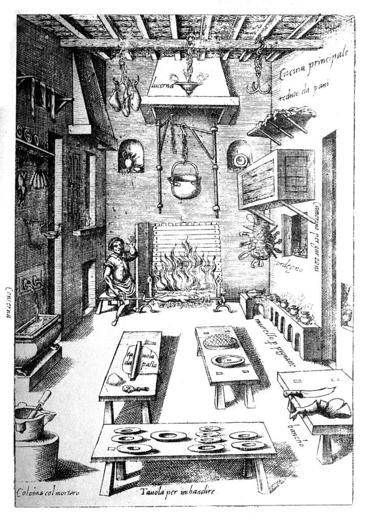 Scappi, Cucina Rinascimentale con garzone allo spiedo, 1570