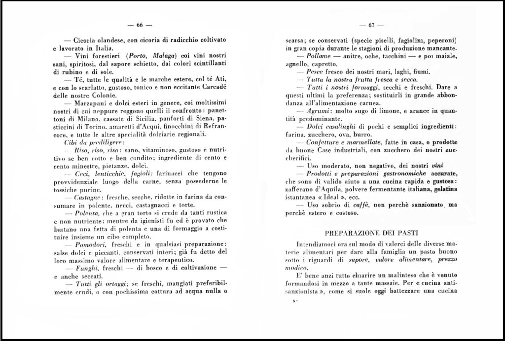 Lidia Morelli, 1935. I cibi da prediligere.