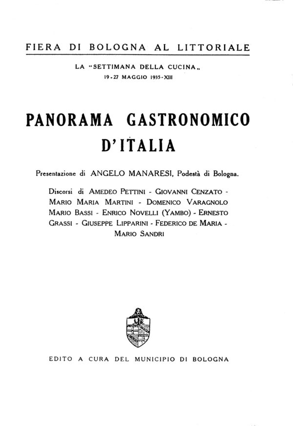 Panorama Gastronomico d'Italia, frontespizio