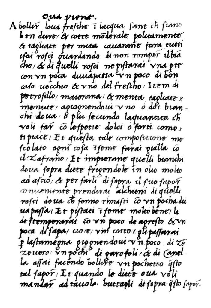 Ms. LC 153, la ricetta delle 'Ova Piene'