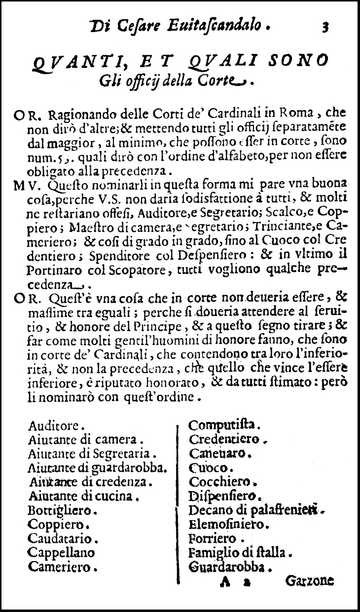 Evitascandalo, 1620: La lista degli Offici della Corte 1/2