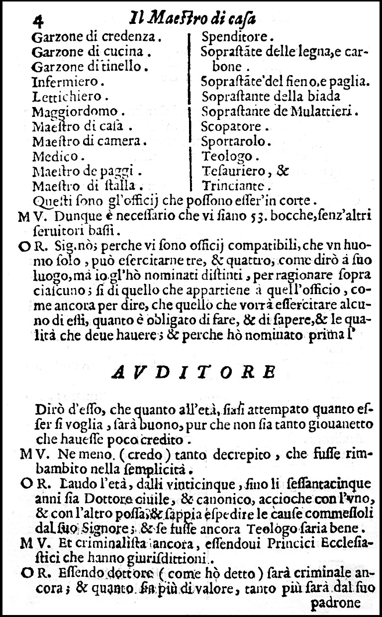 Evitascandalo, 1620: La lista degli Offici della Corte 1/2