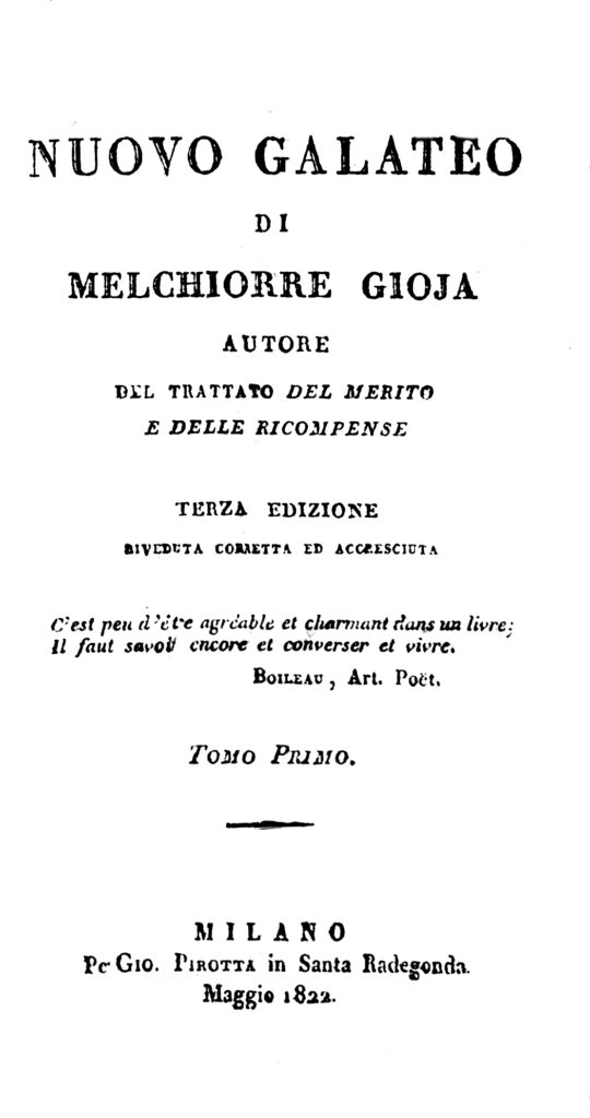 Melchiorre Gioja, Nuovo Galateo, 1822
