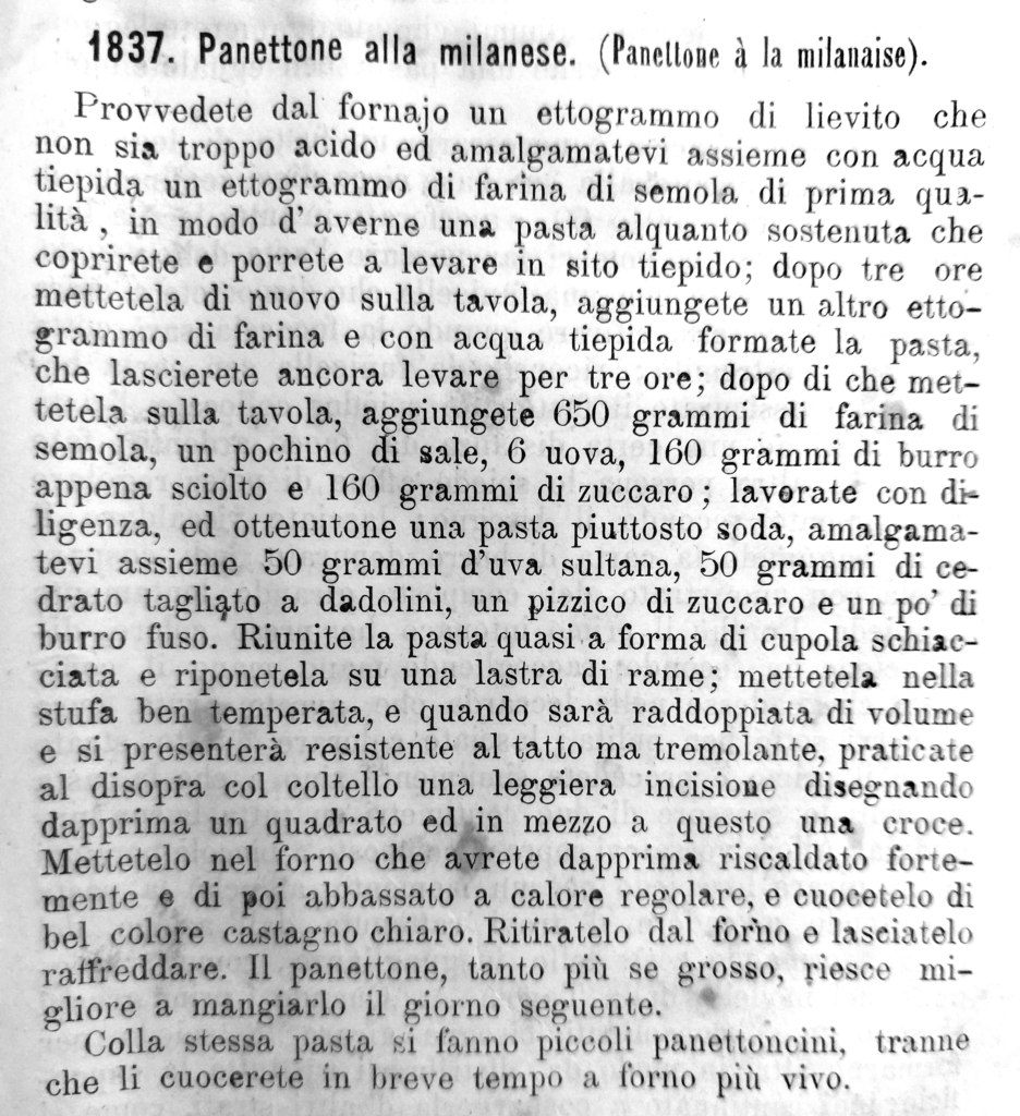 Prima ricetta del Panettone, Nelli, 1868